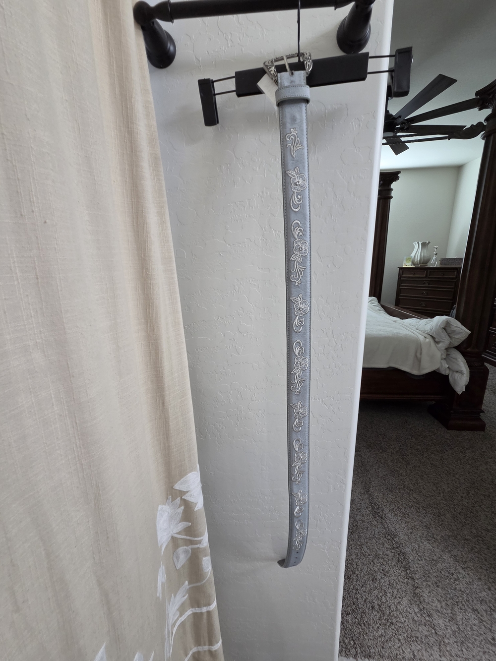 New Leather Embroidered Pale Blue Belt